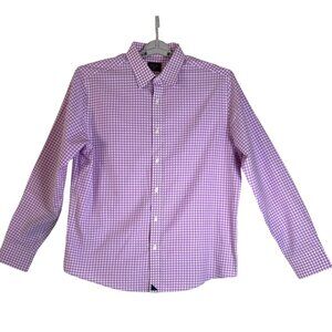 Untucket Meursault Slim Shirt Mens Large Cotton Purple White Gingham USA